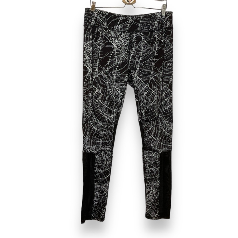 Steve Madden Leggings Black Mesh Abstract Web Print White Size XL